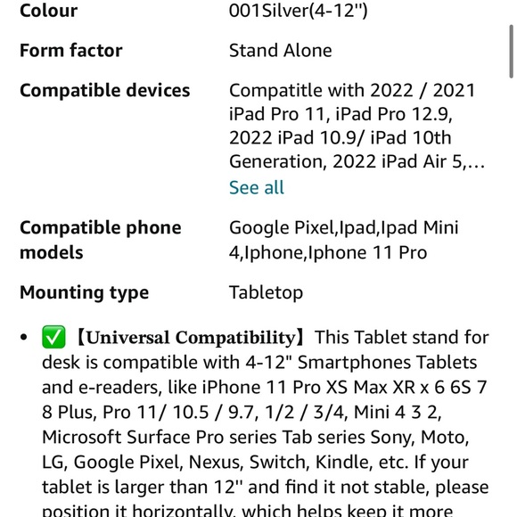 Hands free sturdy Tablet phone adjustable desktop Holder Stand - Silver - Picture 7 of 13